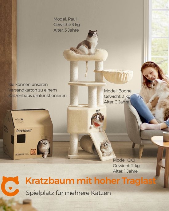Kattenkrabpaal XL met Speelfuncties en Grot - Beige – foto 2