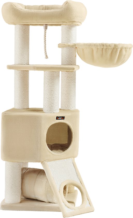 Kattenkrabpaal XL met Speelfuncties en Grot - Beige – foto 3
