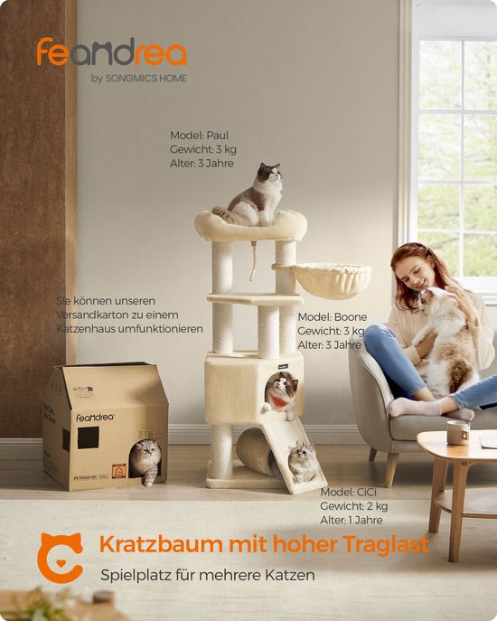 Kattenkrabpaal XL met Speelfuncties en Grot - Beige – foto 5