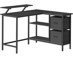 Veelzijdig L-vormig Bureau met Twee Laden en Monitorstandaard - Zwart Ebbenhout – foto 2
