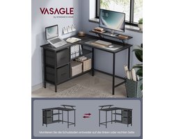 Veelzijdig L-vormig Bureau met Twee Laden en Monitorstandaard - Zwart Ebbenhout – foto 3