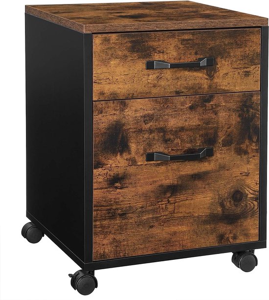 Verrijdbaar Ladeblok - Elegante Archiefkast met 2 Lades - Vintage Bruin-Zwart – foto 1