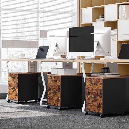 Verrijdbaar Ladeblok - Elegante Archiefkast met 2 Lades - Vintage Bruin-Zwart – foto 3