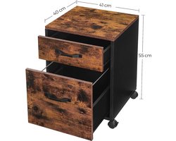 Verrijdbaar Ladeblok - Elegante Archiefkast met 2 Lades - Vintage Bruin-Zwart – foto 5