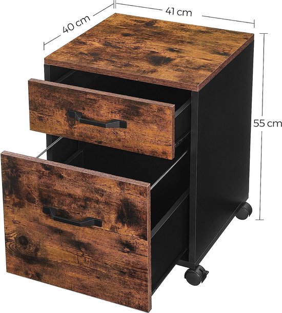 Verrijdbaar Ladeblok - Elegante Archiefkast met 2 Lades - Vintage Bruin-Zwart – foto 6
