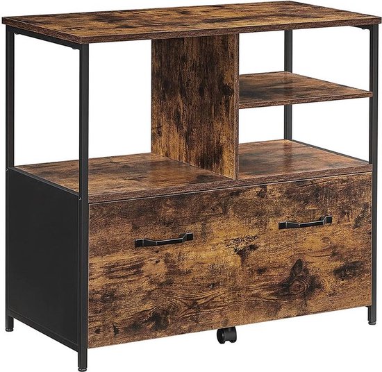 Veelzijdig Opbergmeubel met Lade en Open Vakken - Vintage Bruin-Zwart Houtlook – foto 1