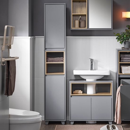 Slanke Badkamer Opbergkast met Verstelbare Planken - Ruimtebesparend Grijs Design – foto 1