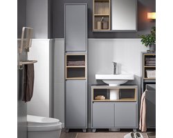 Slanke Badkamer Opbergkast met Verstelbare Planken - Ruimtebesparend Grijs Design – foto 2