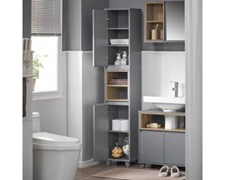Slanke Badkamer Opbergkast met Verstelbare Planken - Ruimtebesparend Grijs Design – foto 5