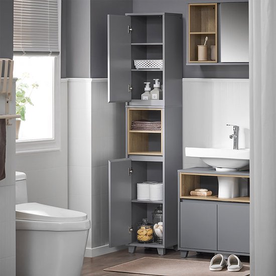 Slanke Badkamer Opbergkast met Verstelbare Planken - Ruimtebesparend Grijs Design – foto 6