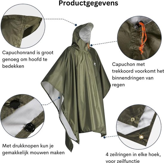 Lichtgewicht Waterdichte Multifunctionele Regenponcho met Capuchon – foto 4