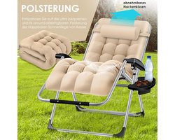 Comfortabele en Verstelbare Ligstoel met Bekerhouder - Beige – foto 3