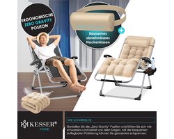 Comfortabele en Verstelbare Ligstoel met Bekerhouder - Beige – foto 5