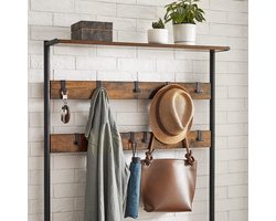 Garderoberek met Zitbank, Schoenenrek en 9 Haken - Vintage Bruin/Zwart – foto 6