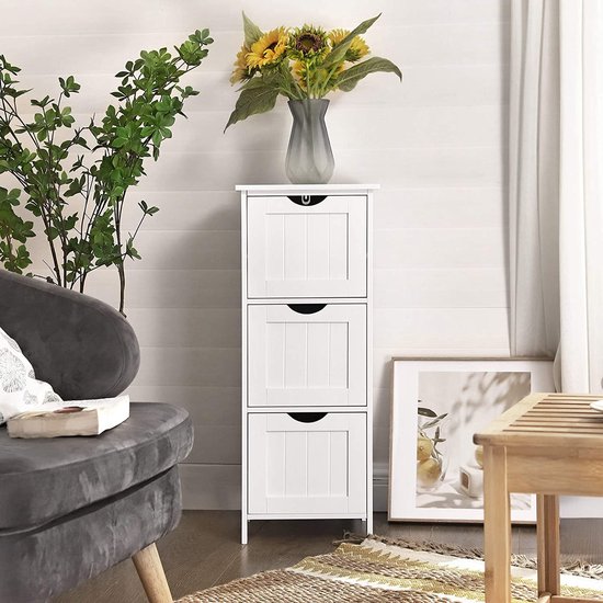 Slanke Opbergkast met 3 Lades in Scandinavische Stijl - Mat Wit – foto 6