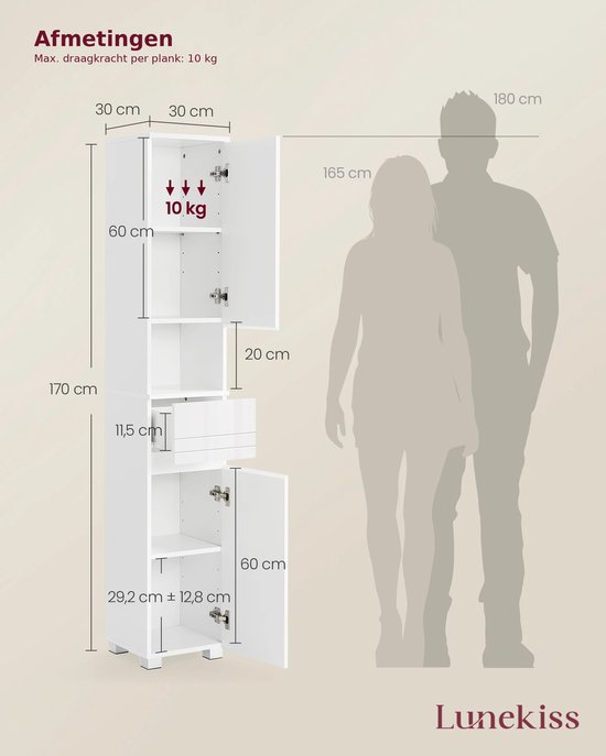 Slanke Opbergkast met Lade en Verstelbare Planken – 170 cm Hoog – foto 4