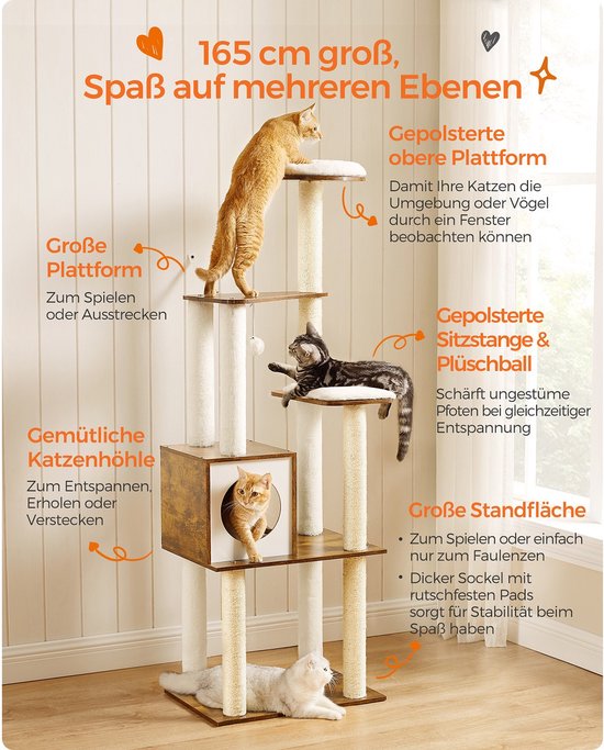 Luxe Kattenkrabpaal met Zachte Ligplaatsen en Speelhangmat - 165 cm Grijs – foto 1