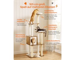Luxe Kattenkrabpaal met Zachte Ligplaatsen en Speelhangmat - 165 cm Grijs – foto 2