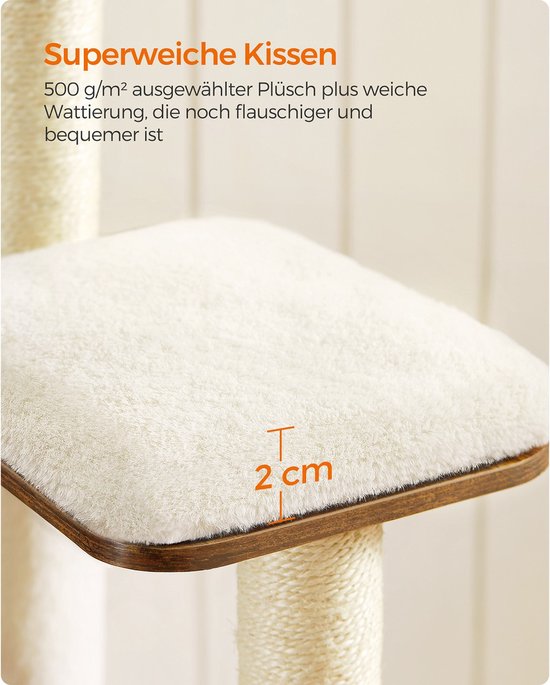 Luxe Kattenkrabpaal met Zachte Ligplaatsen en Speelhangmat - 165 cm Grijs – foto 3