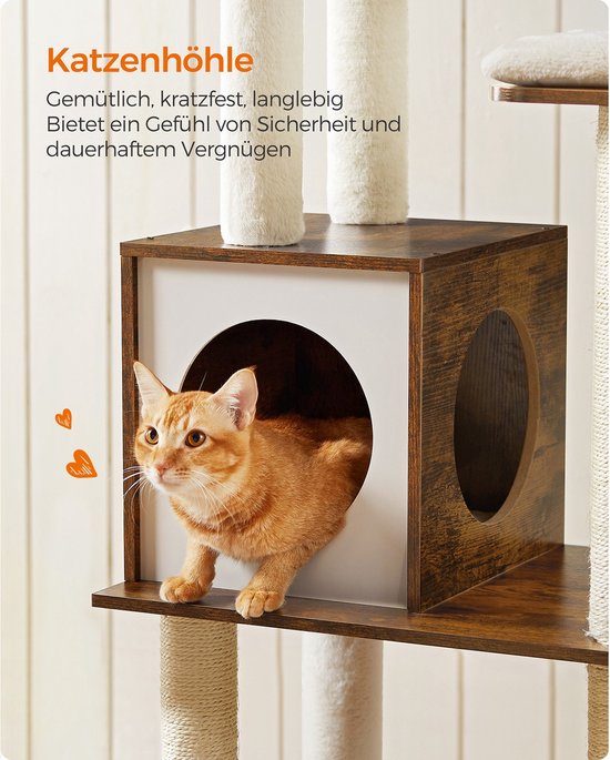 Luxe Kattenkrabpaal met Zachte Ligplaatsen en Speelhangmat - 165 cm Grijs – foto 6