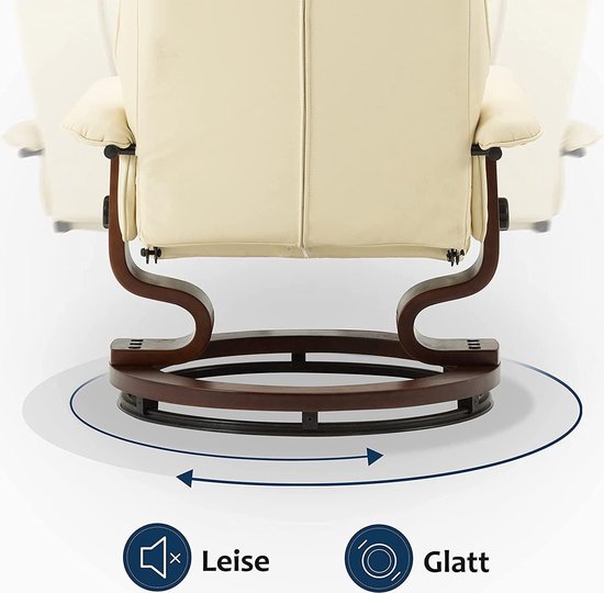Luxe Relaxstoel met Ligfunctie, Voetenbank en 360° Draaibaar - Crème Kunstleer – foto 3