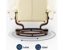 Luxe Relaxstoel met Ligfunctie, Voetenbank en 360° Draaibaar - Crème Kunstleer – foto 4