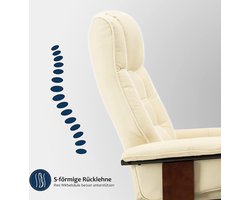 Luxe Relaxstoel met Ligfunctie, Voetenbank en 360° Draaibaar - Crème Kunstleer – foto 5