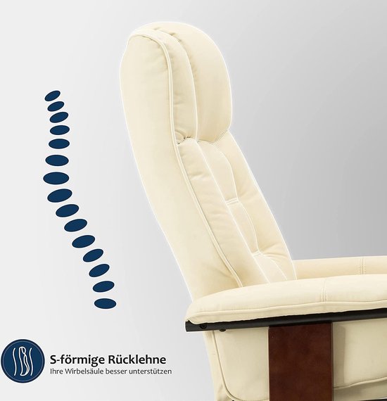 Luxe Relaxstoel met Ligfunctie, Voetenbank en 360° Draaibaar - Crème Kunstleer – foto 6
