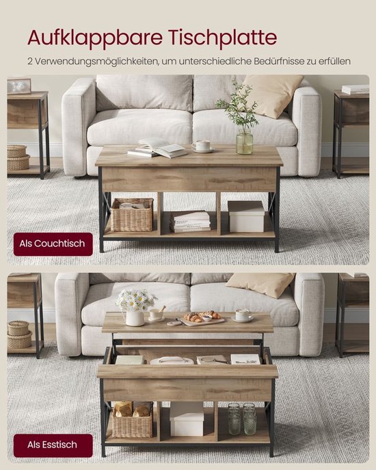 Veelzijdige Salontafel met Lift-Top en Opbergruimte – Industrieel Design – foto 6