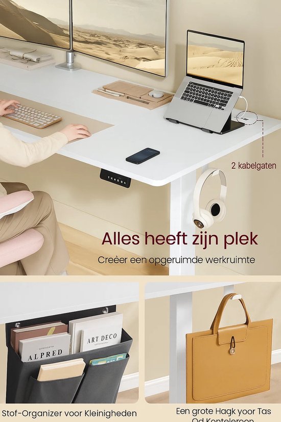 Elektrisch Zit-Sta Bureau - Ruim Wit Werkblad 180x80 cm – foto 4
