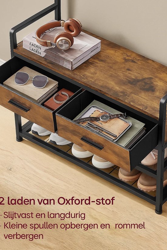 Staande Garderobekast met Schoenenrek en Twee Lades - Zwart – foto 6