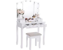 Luxe make-uptafel met drievoudige spiegel en dimbare LED-verlichting – foto 1