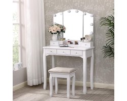 Luxe make-uptafel met drievoudige spiegel en dimbare LED-verlichting – foto 6