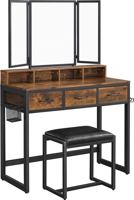 Luxe Make-uptafel met Cosmetica Organizer en Verstelbare Spiegel - Zwart – foto 1