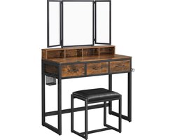 Luxe Make-uptafel met Cosmetica Organizer en Verstelbare Spiegel - Zwart – foto 2