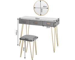 Grijze Kaptafel met Kruk en Spiegel - Modern Design – foto 1