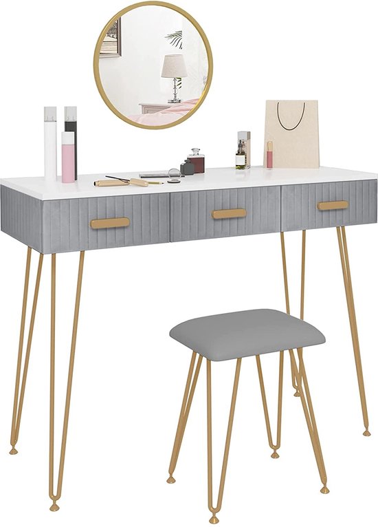 Grijze Kaptafel met Kruk en Spiegel - Modern Design – foto 4