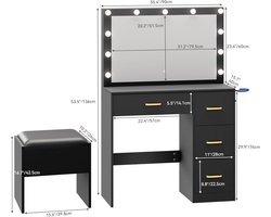 Luxe Kaptafel met Spiegel, Laden, Ingebouwd Laadstation en Verlichting - Zwart – foto 3