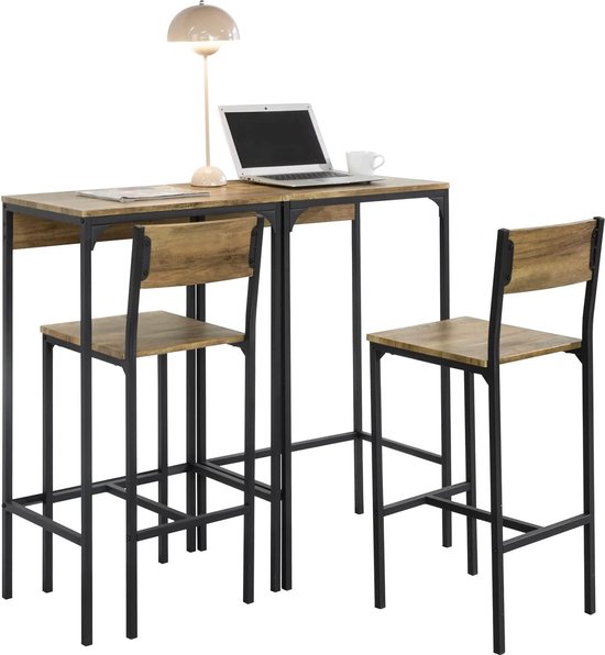 Veelzijdige Bartafel Set met 2 Krukken - Compact en Stijlvol Bruin & Zwart – foto 6