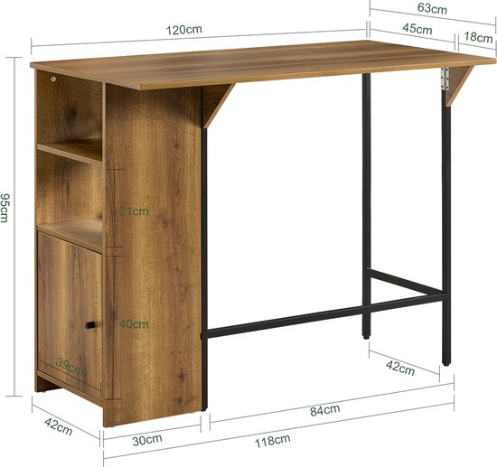 Multifunctionele Bartafel met Opbergruimte - Bruin MDF en Metaal – foto 1
