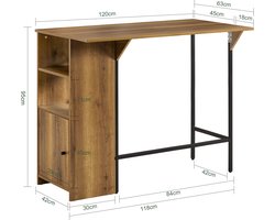 Multifunctionele Bartafel met Opbergruimte - Bruin MDF en Metaal – foto 2