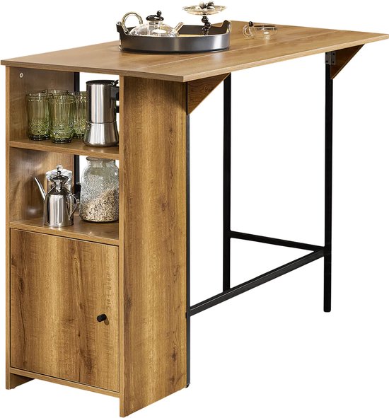 Multifunctionele Bartafel met Opbergruimte - Bruin MDF en Metaal – foto 4