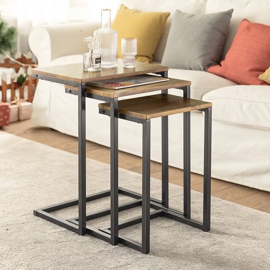 Inschuifbare Bijzettafel Set van 3 - Bruin & Zwart MDF – foto 3