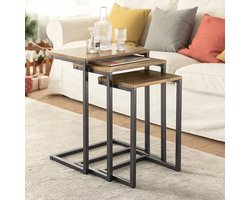 Inschuifbare Bijzettafel Set van 3 - Bruin & Zwart MDF – foto 4