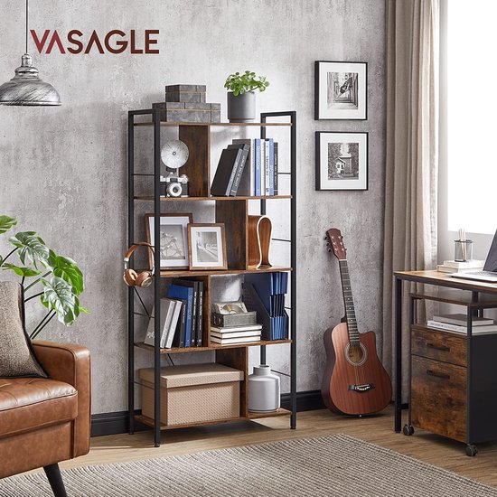 Veelzijdige Boekenkast met 5 Niveaus - Industrieel Design Bruin Zwart – foto 2