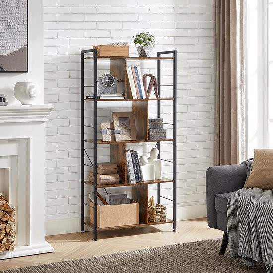 Veelzijdige Boekenkast met 5 Niveaus - Industrieel Design Bruin Zwart – foto 3