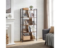 Veelzijdige Boekenkast met 5 Niveaus - Industrieel Design Bruin Zwart – foto 4
