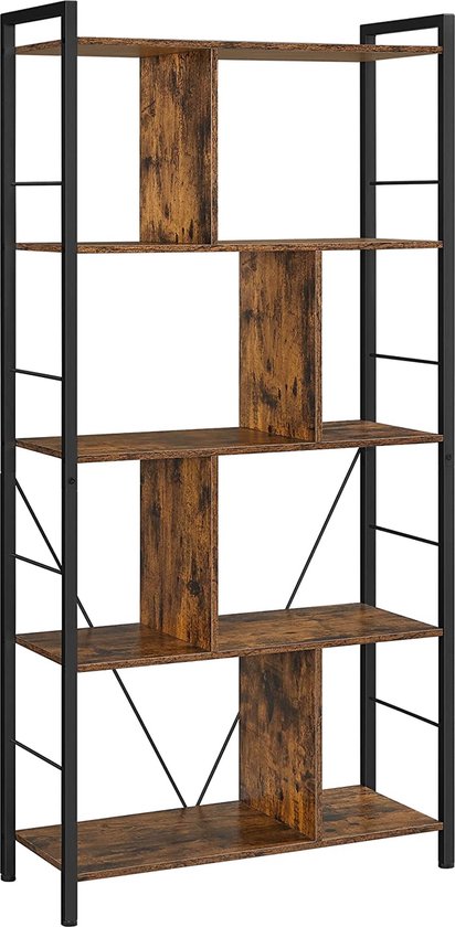 Veelzijdige Boekenkast met 5 Niveaus - Industrieel Design Bruin Zwart – foto 6