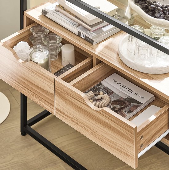Elegante Consoletafel met Glas en MDF - Bruin en Zwart – foto 3