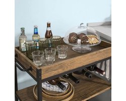 Multifunctionele Keukentrolley met Wijnrek en Glazenhouder - Zwart/Bruin – foto 5